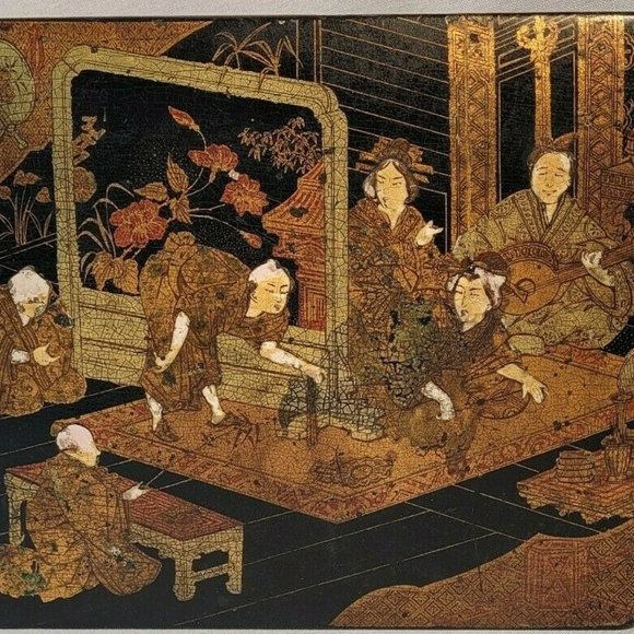 Japanese Antique Papier Mache Lacquer Painted Trinket Box Meiji Period 19th Cent - Picture 1 of 10